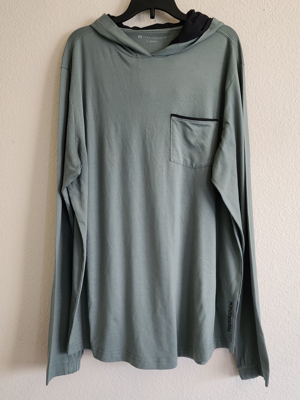 Travis Mathew Green Long Sleeve Hooded Pocket Tee Size Large